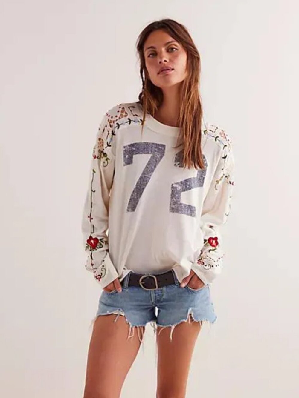 FREE PEOPLE We The Free Embroidery Lilith Tee In Tofu (size L) NWT